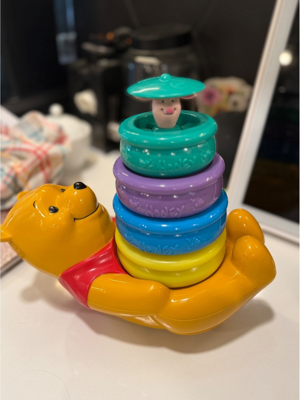 1994 Vintage Fisher-Price Winnie the Pooh Surprise Piglet Musical Stacking Toy